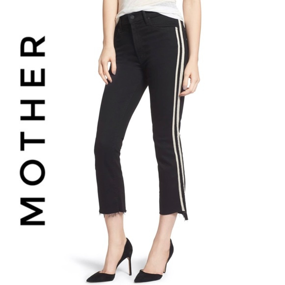 MOTHER Denim - MOTHER insider crop black jeans cream side stripes